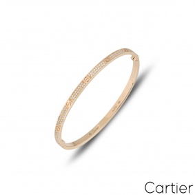 Cartier Rose Gold Pave Diamond SM Love Bracelet Size 16 N6710716
